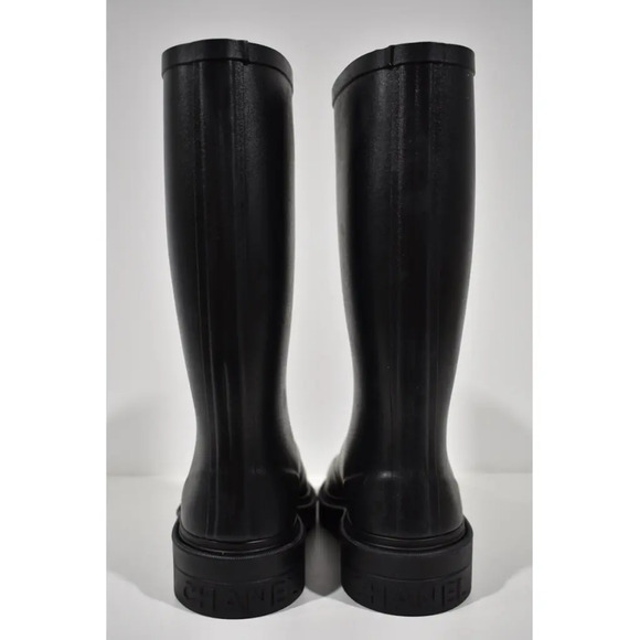 Chanel REV Black White Caoutchouc CC Logo High Pull On Rubber Rain Boots 40 - Picture 11 of 12